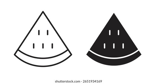 Watermelon slice icon. Flat and stroke versions. Graphic elements.