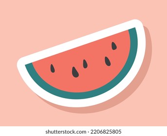 Watermelon slice icon. Juicy fruit, symbol of summer time. Natural and organic products. Healthy eating and vegan diet. Sticker for social networks and messengers. Cartoon flat vector illustration