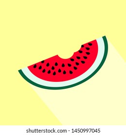 Watermelon slice icon with long shadow. Vector fruit illustration with flat design.
