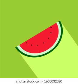 Watermelon slice icon with long shadow. Vector fruit illustration with flat design.