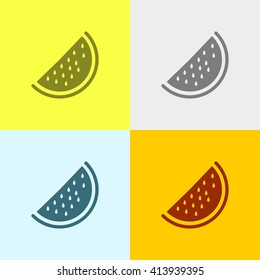 Watermelon Slice Icon on Four Different Backgrounds. Eps-10.