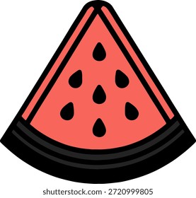 Icono de rebanada de sandía con pulpa roja y semillas negras