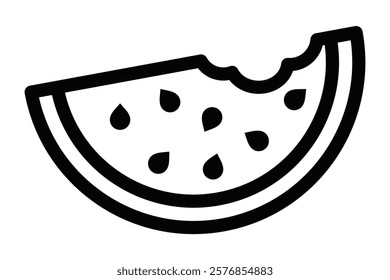 Watermelon slice icon with seeds in minimal linear style. Editable stroke.