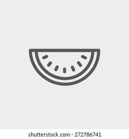 Watermelon slice icon thin line for web and mobile, modern minimalistic flat design. Vector dark grey icon on light grey background.