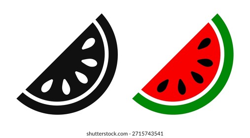 Icono de rebanada de sandía. Símbolo de fruta de melón de agua con silueta en estilo plano. Ilustración vectorial de sandía madura y jugosa. Pictograma de fruta de sandía fresca aislado.