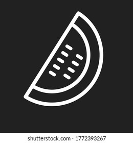 Watermelon slice Isolated on white background. Flat icon of fresh fruit. Colorful bright summer food. Sweet treat image. Red pink semicircular melon with seeds. Vector minimalistic stock illustration