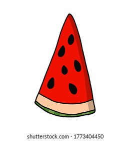 Watermelon slice isolated on white background. Simple vector illustration in cartoon style.
