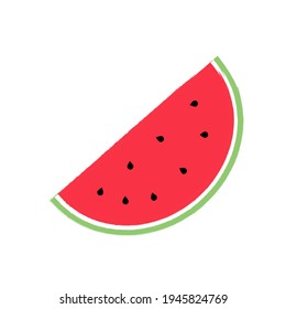 Wassermelonenscheibe einzeln auf weißem Hintergrund.