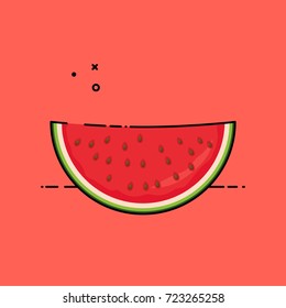 Watermelon slice isolated in pink background. Flat vector illustration. 