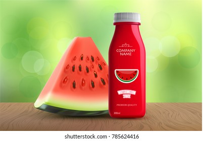 Watermelon slice with Juice Bottle in White Background