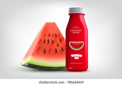 Watermelon slice with Juice Bottle in White Background