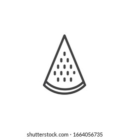 Icono de línea de corte de sandía. signo de estilo lineal para concepto móvil y diseño web. Icono vectorial del contorno de la sandía. Símbolo, ilustración del logotipo. Gráficos vectoriales
