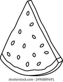 Wassermelonenscheibe, lineare Zeichnung. Symbol. Lineare Ikone eines Stücks Wassermelone mit Samen. Zeichnung zum Färben. Illustrationen von frischen Früchten für Sommerbanner