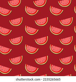 Watermelon slice on burgundy background. pattern. vector