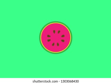 Watermelon slice on the neon green background