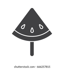 Watermelon slice on stick glyph icon. Silhouette symbol. Negative space. Vector isolated illustration