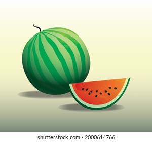 Watermelon and a slice on a surface. Vector illustration isolated.