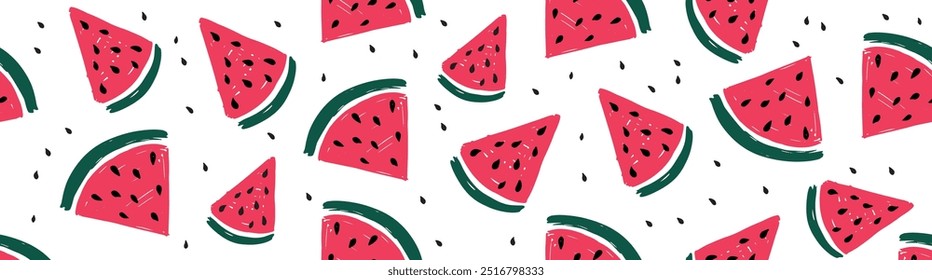 Watermelon slice on white background, hand drawn illustration.	
