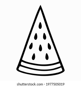 Watermelon slice outline icon isolated on white. Vector illustration of watermelon.