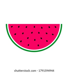Watermelon slice. Pink pulp, black seeds and green rind. Vector illustration.