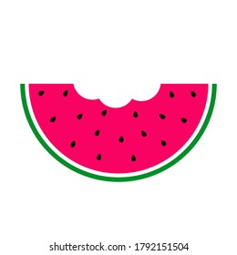 Watermelon slice. Pink pulp, black seeds and green rind. Vector illustration.