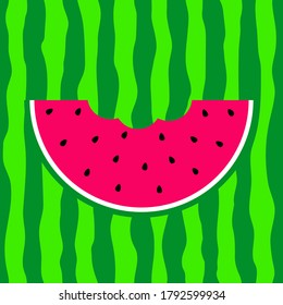 Watermelon slice. Pink pulp, black seeds and green rind. Vector illustration.