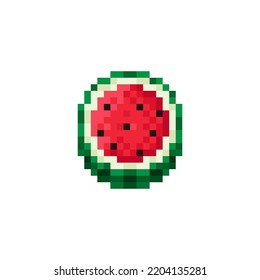 Watermelon slice pixel art. Vector picture.