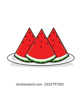 Watermelon. Watermelon slice. Watermelon slice in a plate cartoon icon vector design illlustration wallpaper background