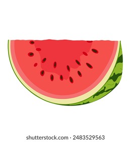 Watermelon slice. Ripe red cut watermelon. Hand drawn Trendy flat style isolated cut fruit organic natural dessert, healthy sweet red juicy Sliced summer fruit. Vector illustration