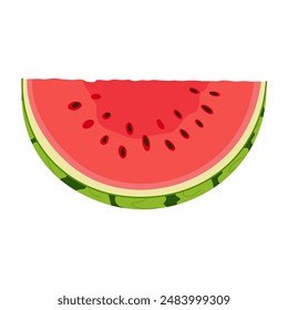 Watermelon slice. Ripe red cut watermelon. Hand drawn Trendy flat style isolated cut fruit organic natural dessert, healthy sweet red juicy Sliced summer fruit. Vector illustration