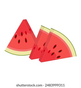 Watermelon slice. Ripe red cut watermelon. Hand drawn Trendy flat style isolated cut fruit organic natural dessert, healthy sweet red juicy Sliced summer fruit. Vector illustration