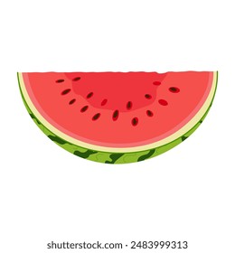 Watermelon slice. Ripe red cut watermelon. Hand drawn Trendy flat style isolated cut fruit organic natural dessert, healthy sweet red juicy Sliced summer fruit. Vector illustration