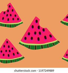 Watermelon  slice seamless  motif,  seeds. Hand drawn.
