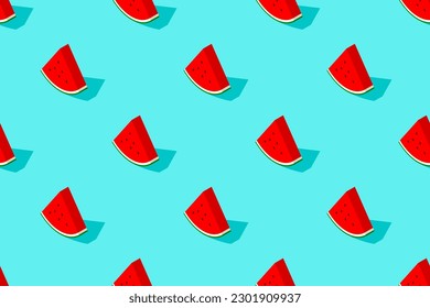 Watermelon slice seamless pattern. 3d isometric vector background.