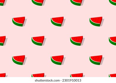 Watermelon slice seamless pattern. 3d isometric vector background.