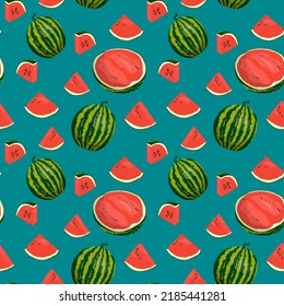 Watermelon slice seamless pattern. Berry fruit vector illustration for wallpaper, wrapping paper, textile, fabric, print