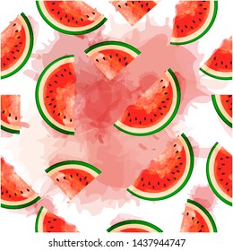 Watermelon slice seamless pattern isolated hand draw illustration.Watermelon Flat design. Organic food. Watermelon vector