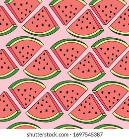 Watermelon slice seamless pattern on pink background