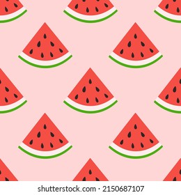 Watermelon slice seamless pattern. Summer fruit and berry background. Vector illustration for fabric design, gift paper, baby clothes, textiles, cards.