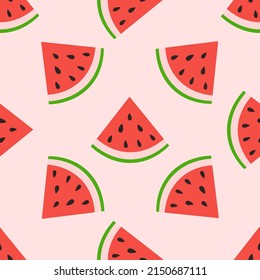 Watermelon slice seamless pattern. Summer fruit and berry background. Vector illustration for fabric design, gift paper, baby clothes, textiles, cards.