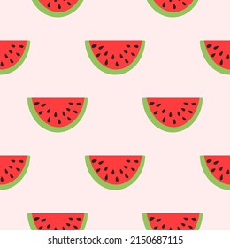 Watermelon slice seamless pattern. Summer fruit and berry background. Vector illustration for fabric design, gift paper, baby clothes, textiles, cards.