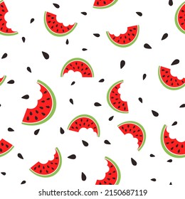 Watermelon slice seamless pattern. Summer fruit and berry background. Vector illustration for fabric design, gift paper, baby clothes, textiles, cards.