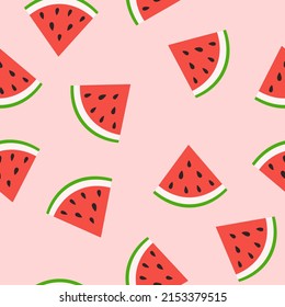 Watermelon slice seamless pattern. Summer fruit and berry background. Vector illustration for fabric design, gift paper, baby clothes, textiles, cards.