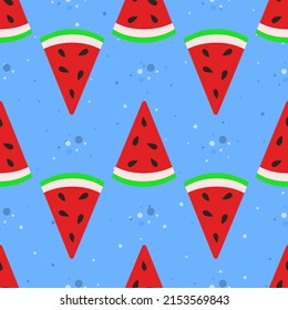 Watermelon slice seamless pattern. Summer fruit and berry background. Vector illustration for fabric design, gift paper, baby clothes, textiles, cards.