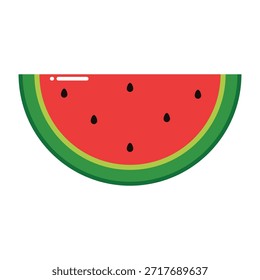 Rebanada de sandía con semillas icono de fruta de dibujos animados planos, aislado sobre fondo transparente.
