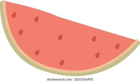 A watermelon slice with seeds in a flat style. The fruit is depicted with a smooth texture and simple shapes. Cartoon vector illustration.