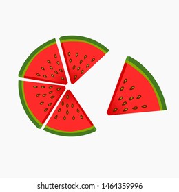 Watermelon slice with seeds isolated on color background.