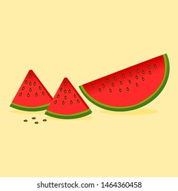 Watermelon slice with seeds isolated on color background.