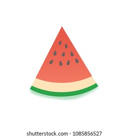 Watermelon slice with seeds on white background. watermelon fruit slice, vector illustration.