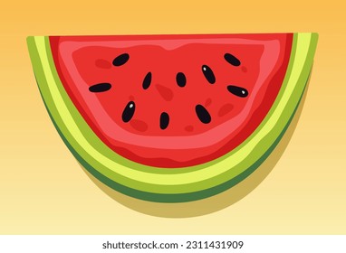 Wassermelone. Wassermelone mit Samen. Vektorgrafik auf gelbem Hintergrund.